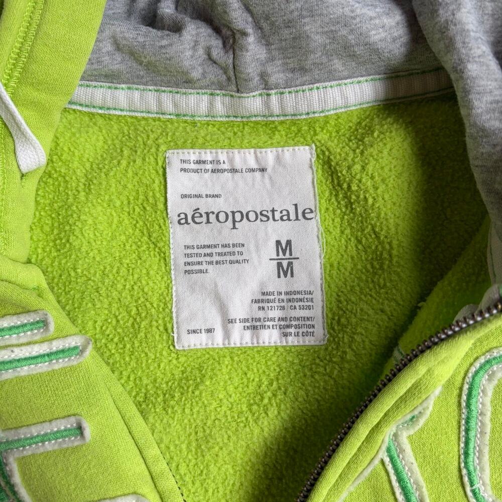 Vintage Y2K Aeropostale Lime Green Zip Up Jacket Hoodie Embroidered Patch Logo - Picture 3 of 7